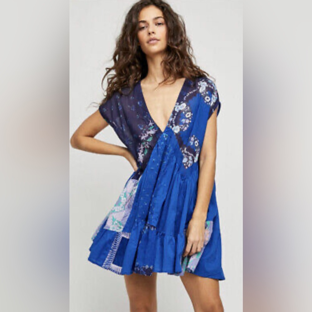 NWT Free People Mended with Scarves Mini Dress in Dark Combo - Size S